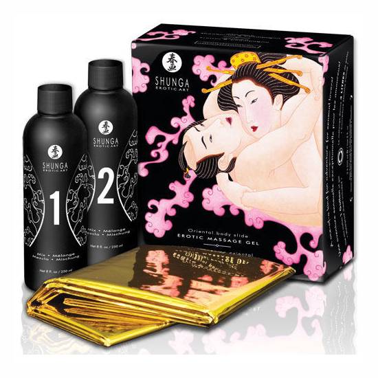 SHUNGA GEL DE MASAJE EROTICO CUERPO A CUERPO ORIENTAL FRESAS CON CAVA - Cosmética Erótica kit - Sex Shop ARTICULOS EROTICOS