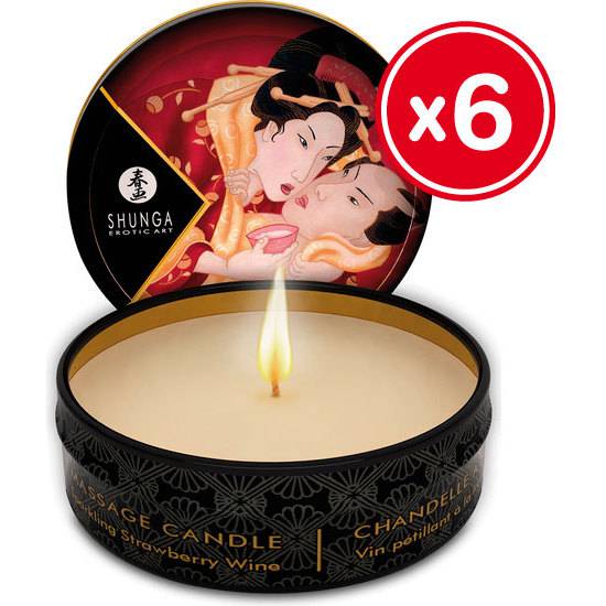 SHUNGA VELA DE MASAJE FRESA 6 X 30 ML - Afrodisiácos Velas - Sex Shop ARTICULOS EROTICOS