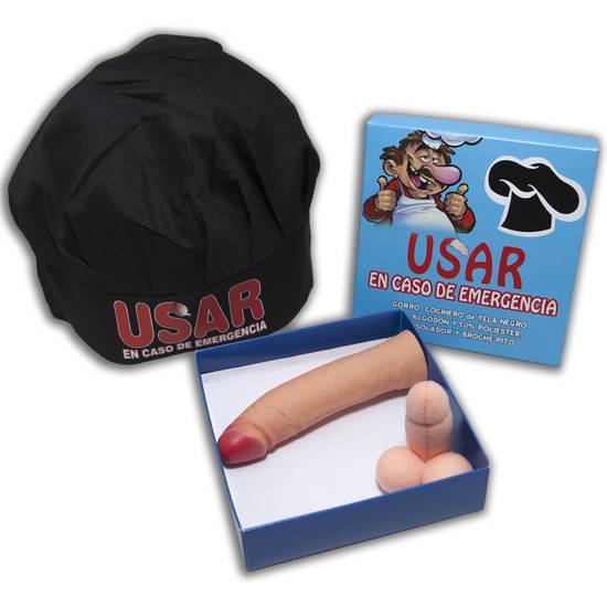 CAJA GORRO COCINERO NEGRO USAR EN CASO DE EMERGENCIA - Disfraces Eróticos Disfraz - Sex Shop ARTICULOS EROTICOS