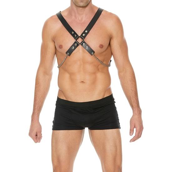ARNÉS DE CUERO Y CADENA PARA HOMBRE - NEGRO - Arnes BDSM Bondage - Sex Shop ARTICULOS EROTICOS