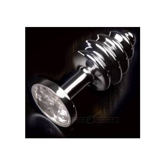 PLUG ANAL JEWELLERY RIBBED PLATA / DIAMANTE - Anal - SEXSHOP