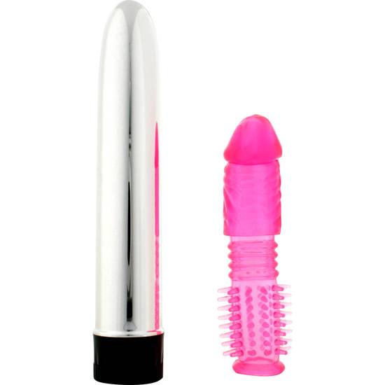 KIT VIBRADOR CON FUNDA - ROSA - Juguetes Sexuales Vibradores Balas - Sex Shop ARTICULOS EROTICOS
