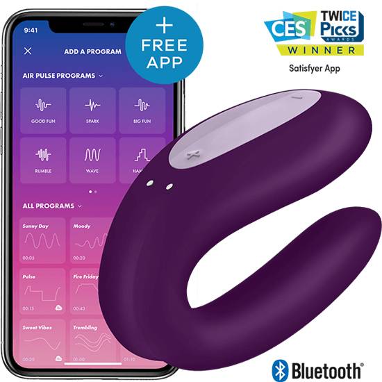 SATISFYER DOUBLE JOY CON APP - MORADO - Juguetes Sexuales Vibradores Parejas - Sex Shop ARTICULOS EROTICOS