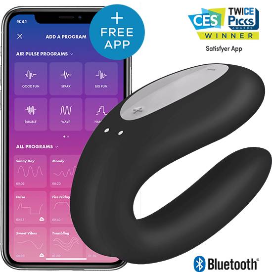 SATISFYER DOUBLE JOY CON APP - NEGRO - Juguetes Sexuales Vibradores Parejas - Sex Shop ARTICULOS EROTICOS