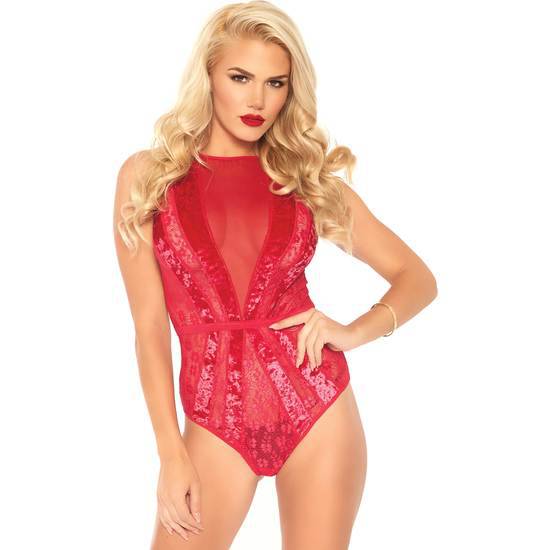 BODY CON ENCAJE Y TRANSPARENCIAS - ROJO - Lenceria Sexy Femenina Bodys - Sex Shop ARTICULOS EROTICOS