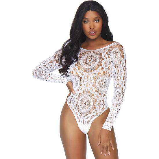 BODY CROCHET MANGA LARGA DE ENCAJE - BLANCO - Lenceria Sexy Femenina Bodys - Sex Shop ARTICULOS EROTICOS
