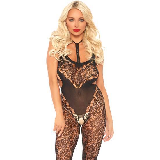 BODY DE MALLA LARGO DE ENCAJE CON ABERTURA - Lenceria Sexy Femenina Bodys - Sex Shop ARTICULOS EROTICOS