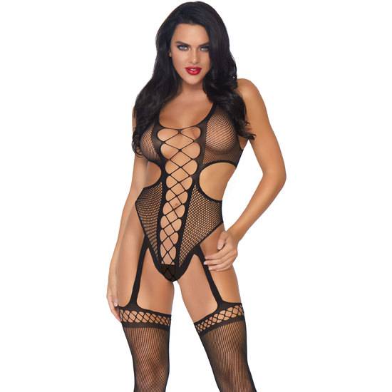 BODY DE RED CON LIGUEROS - NEGRO - Lenceria Sexy Femenina BDSM - Sex Shop ARTICULOS EROTICOS