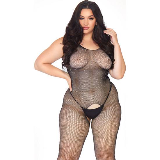 BODY LARGO DE MALLA CON CRISTALES BRILLANTES - NEGRO - Lenceria Sexy Femenina Bodys - Sex Shop ARTICULOS EROTICOS