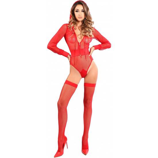 BODY MANGA LARGA CON CAPUCHA - ROJO - Lenceria Sexy Femenina Bodys - Sex Shop ARTICULOS EROTICOS