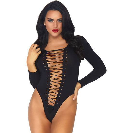 BODY MANGA LARGA CON ESCOTE V - NEGRO - Lenceria Sexy Femenina Bodys - Sex Shop ARTICULOS EROTICOS