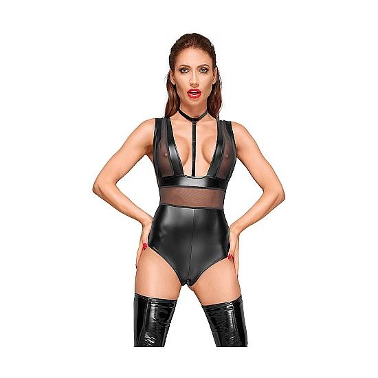 BODY VELVET EFECTO MOJADO CON TRANSPARENCIAS - NEGRO - Lenceria Sexy Femenina Bodys - Sex Shop ARTICULOS EROTICOS