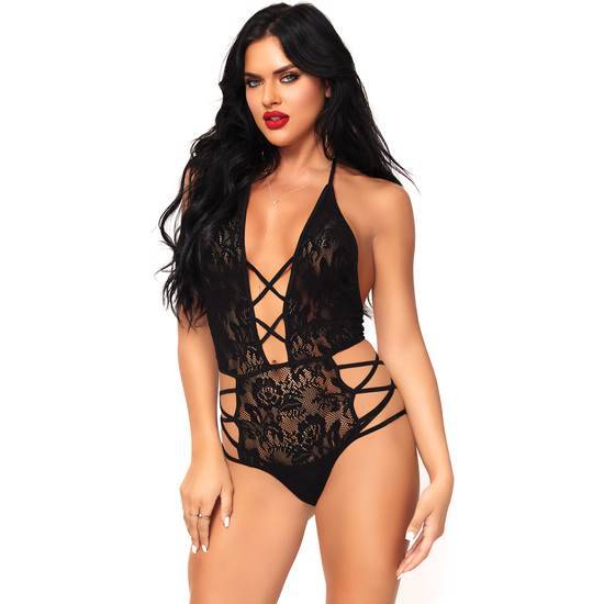 LEG AVENUE BODY DE ENCAJE Y TIRAS NEGRO - Lenceria Sexy Femenina Bodys - Sex Shop ARTICULOS EROTICOS