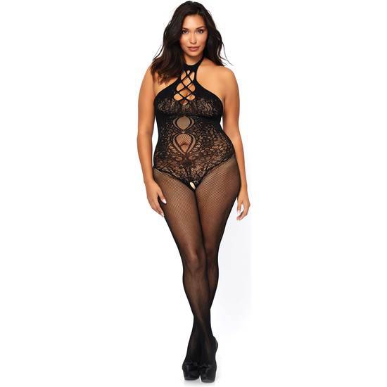 LEG AVENUE BODY DE RED CON ESCOTE HALTER Y ABERTURA - Lenceria Sexy Femenina Bodys - Sex Shop ARTICULOS EROTICOS