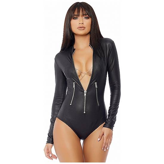 MASTER BODY MANGA LARGA CON ESCOTE V - NEGRO - Lenceria Sexy Femenina Bodys - Sex Shop ARTICULOS EROTICOS