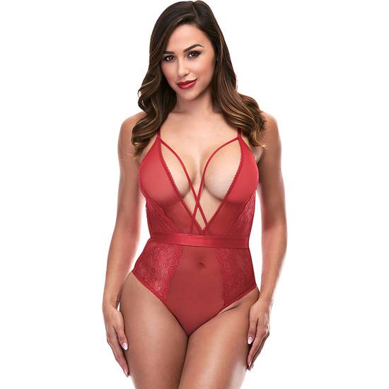 STRAPPY TEDDY WITH DEEP V - BODY V ROJO - Lenceria Sexy Femenina Bodys - Sex Shop ARTICULOS EROTICOS