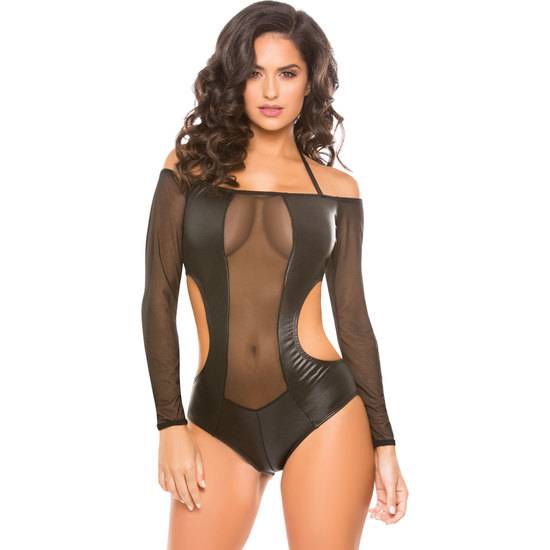 WETLOOK & MESH ROMPER - Lenceria Sexy Femenina Bodys - Sex Shop ARTICULOS EROTICOS