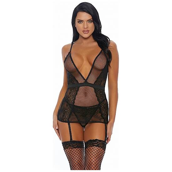 CAUGHT YOU LOOKING PICARDIAS CON LIGUEROS NEGRO - Lenceria Sexy Femenina Picardias - Sex Shop ARTICULOS EROTICOS