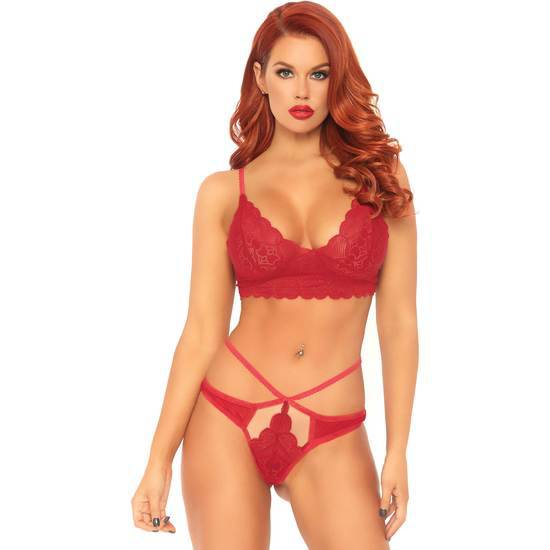 CONJUNTO LACE BRALETTE CON TANGA DE TIRAS - ROJO - Lenceria Sexy Femenina Conjuntos - Sex Shop ARTICULOS EROTICOS