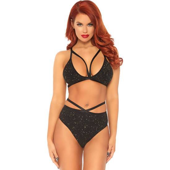 CONJUNTO LUREX SUJETADOR Y BRAGUITA BRILLANTE NEGRO - Lenceria Sexy Femenina Conjuntos - Sex Shop ARTICULOS EROTICOS
