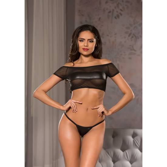 CONJUNTO TOP CON TANGA - NEGRO - Lenceria Sexy Femenina Conjuntos - Sex Shop ARTICULOS EROTICOS