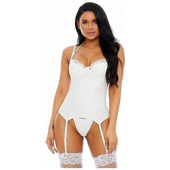 LACED IN MATTE BUSTIER DE CUERO CON LIGUEROS - BLANCO - Lenceria Sexy Femenina Conjuntos - Sex Shop ARTICULOS EROTICOS
