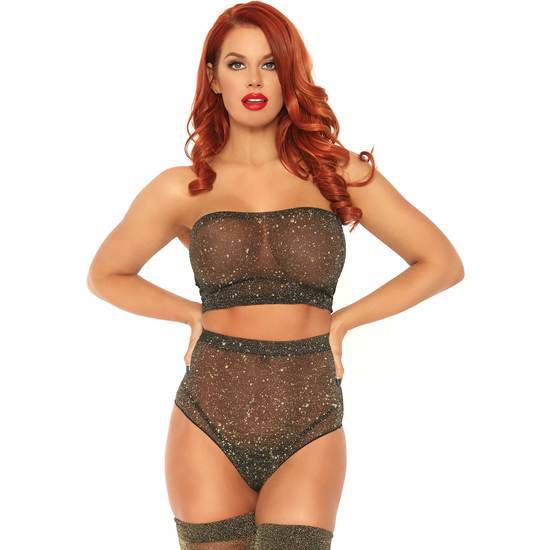 LUREX SPANDEX CONJUNTO TOP Y BRAGUITA NEGRO/ORO - Lenceria Sexy Femenina Conjuntos - Sex Shop ARTICULOS EROTICOS