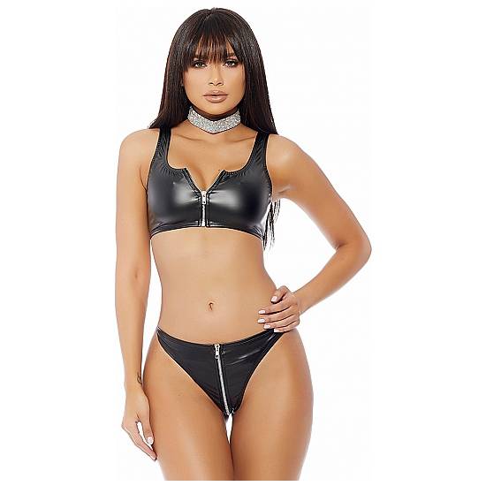 NIGHT RIDER CONJUNTO SUJETADOR Y BRAGA CON CREMALLERA - NEGRO - Lenceria Sexy Femenina Conjuntos - Sex Shop ARTICULOS EROTICOS