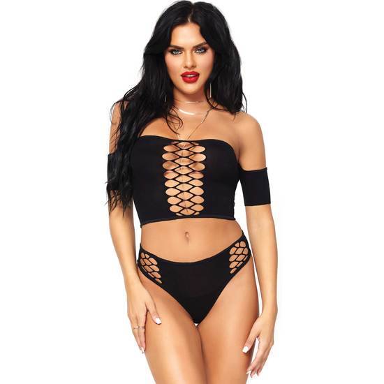 OPAQUE CROP CONJUNTO TOP Y TANGA - Lenceria Sexy Femenina Conjuntos - Sex Shop ARTICULOS EROTICOS
