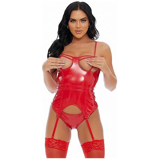 SLICK IT BACK VINYL CONJUNTO DE LENCERIA ROJO - Lenceria Sexy Femenina BDSM - Sex Shop ARTICULOS EROTICOS