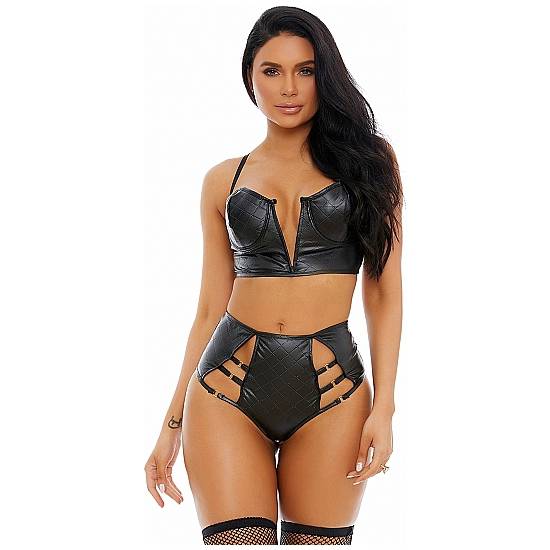 STITCHED WITH LUST QUILTED LINGERIE  CONJUNTO NEGRO - Lenceria Sexy Femenina Conjuntos - Sex Shop ARTICULOS EROTICOS