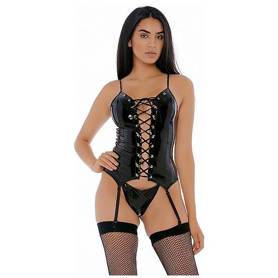 HIGH TIED VINYL BUSTIER SET - Lenceria Sexy Femenina BDSM - Sex Shop ARTICULOS EROTICOS