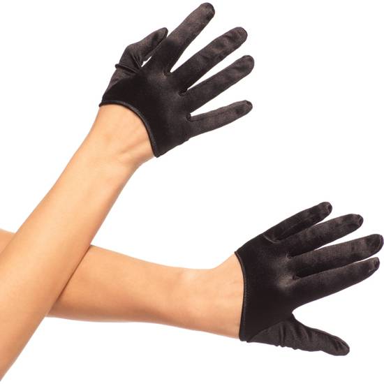 LEG AVENUE GUANTES CORTOS SATEN NEGRO - Lenceria Sexy Femenina Guantes - Sex Shop ARTICULOS EROTICOS