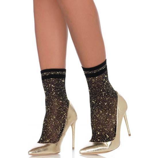 LEG AVENUE CALCETINES DE TOBILLO LUREX CON RAYAS DORADO - Lenceria Sexy Femenina Medias - Sex Shop ARTICULOS EROTICOS