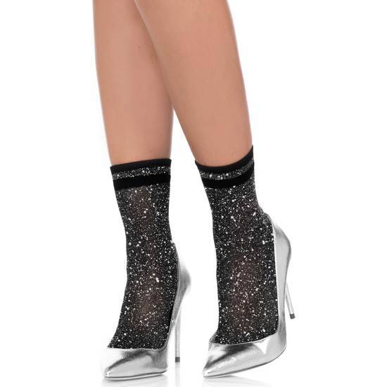 LEG AVENUE CALCETINES DE TOBILLO LUREX CON RAYAS PLATEADO - Lenceria Sexy Femenina Medias - Sex Shop ARTICULOS EROTICOS