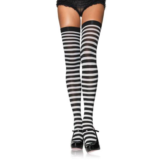 LEG AVENUE MEDIAS OPACAS A RAYAS NEGRO-BLANCO - Lenceria Sexy Femenina Medias - Sex Shop ARTICULOS EROTICOS