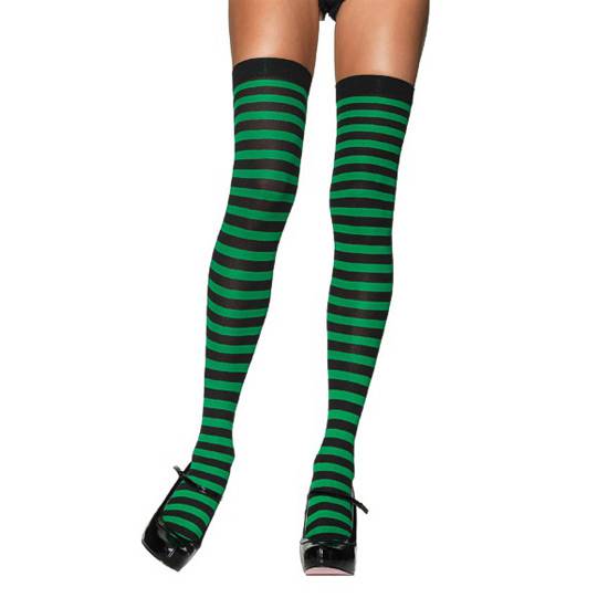 LEG AVENUE MEDIAS OPACAS A RAYAS NEGRO-VERDE - Lenceria Sexy Femenina Medias - Sex Shop ARTICULOS EROTICOS