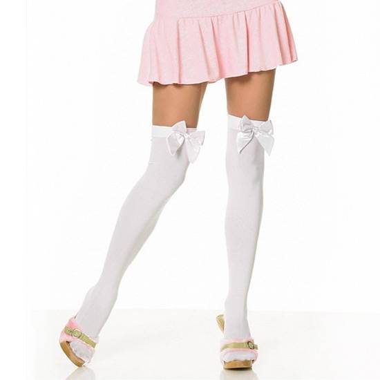 LEG AVENUE MEDIAS OPACAS BLANCAS CON LAZO PLUS - Lenceria Sexy Femenina Medias - Sex Shop ARTICULOS EROTICOS