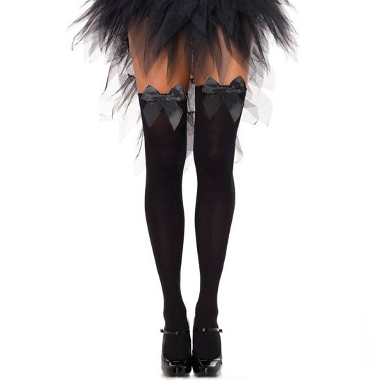 LEG AVENUE MEDIAS OPACAS NEGRO CON LAZO PLUS - Lenceria Sexy Femenina Medias - Sex Shop ARTICULOS EROTICOS