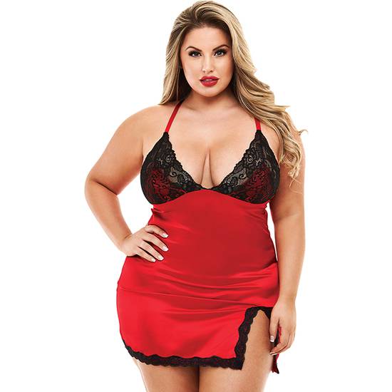 2PC LACE & SATIN CHEMISE WITH PANTY - PICARDIAS ROJO - Lenceria Sexy Femenina Picardias - Sex Shop ARTICULOS EROTICOS