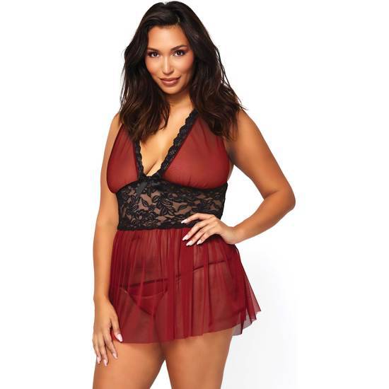 LEG AVENUE CONJUNTO PICARDÍAS BURDEOS BABYDOLL CON TANGA - Lenceria Sexy Femenina Picardias - Sex Shop ARTICULOS EROTICOS