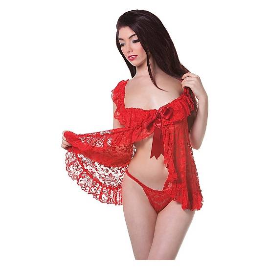 PICARDÍAS ENCAJE FLORAL CON TANGA - ROJO - Lenceria Sexy Femenina Picardias - Sex Shop ARTICULOS EROTICOS