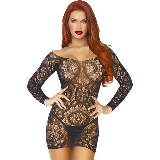 MINI VESTIDO CROCHET MANGA LARGA - NEGRO - Mujer Sexy Vestidos - Sex Shop ARTICULOS EROTICOS