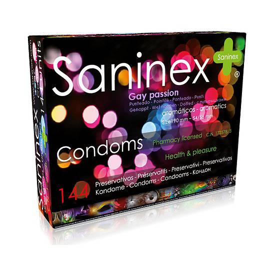 SANINEX PRESERVATIVOS GAY PASSION - PUNTEADO 144 UDS - Cosmética Erótica Preservativos Aromáticos-Sex Shop ARTICULOS EROTICOS