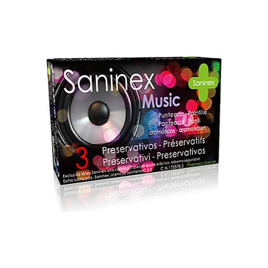 SANINEX PRESERVATIVOS MUSIC PUNTEADO 3UDS - Cosmética Erótica Preservativos Aromáticos-Sex Shop ARTICULOS EROTICOS