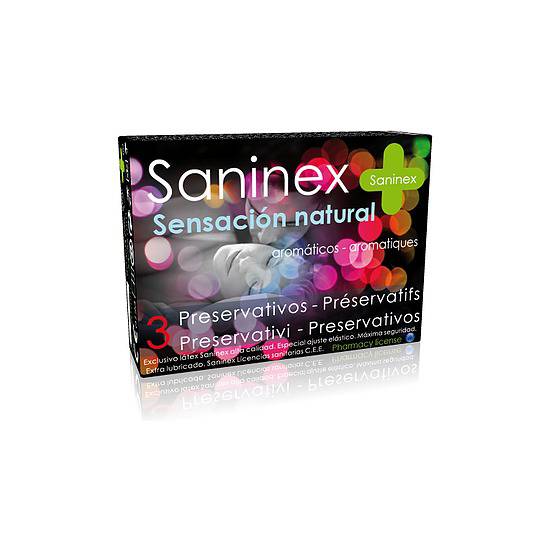 SANINEX PRESERVATIVOS NATURAL SENSATION 3UDS - Cosmética Erótica Preservativos Aromáticos-Sex Shop ARTICULOS EROTICOS