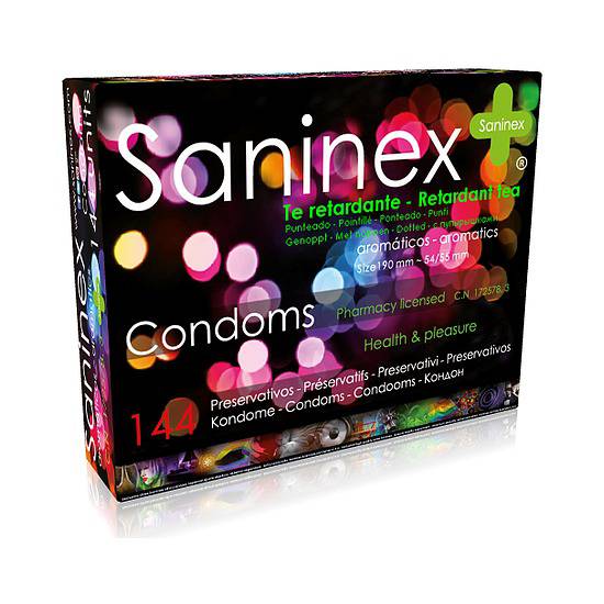 SANINEX PRESERVATIVOS TÉ RETARDANTE PUNTEADO 144 UDS - Cosmética Erótica Preservativos Aromáticos-Sex Shop ARTICULOS EROTICOS