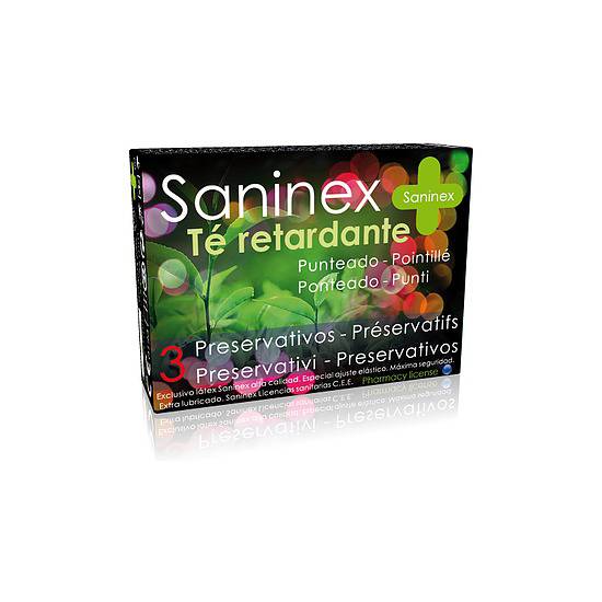 SANINEX PRESERVATIVOS TÉ RETARDANTE PUNTEADO 3UDS - Cosmética Erótica Preservativos Retardante-Sex Shop ARTICULOS EROTICOS