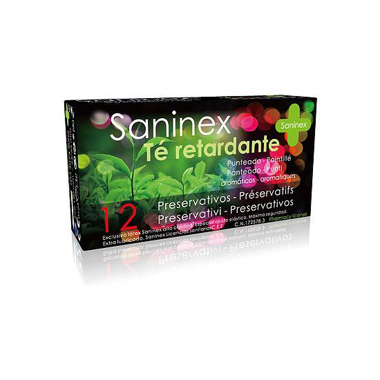 SANINEX PRESERVATIVOS TÉ RETARDARDANTE PUNTEADO 12UDS - Cosmética Erótica Preservativos Retardante-Sex Shop ARTICULOS EROTICOS