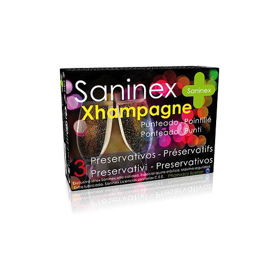 SANINEX PRESERVATIVOS XHAMPAGNE PUNTEADO 3UDS - Cosmética Erótica Preservativos Aromáticos-Sex Shop ARTICULOS EROTICOS